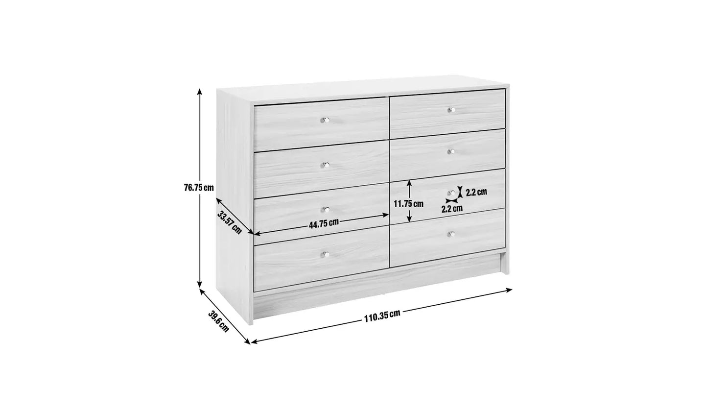 Assembled Malibu 8 Drawer Chest - Oak Effect